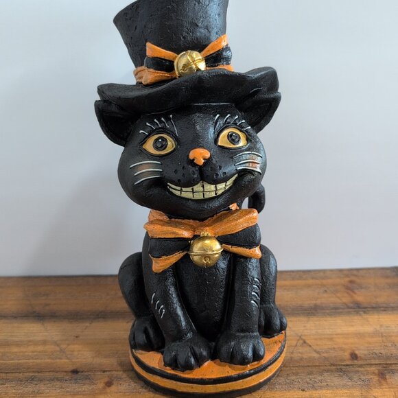 Vintage Style Halloween Black Cat Resin Tabletop Statue Figure Decor 10” Retro - Picture 1 of 4